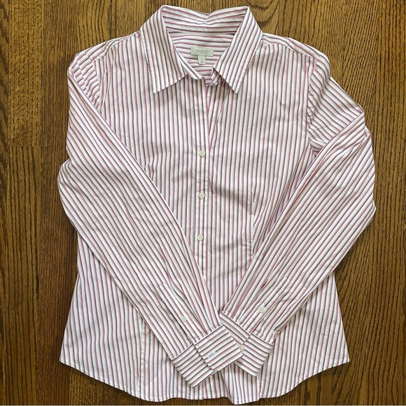 Talbots Button Down Blouse Dark Pink Red Stripes Size 6 - Picture 1 of 7